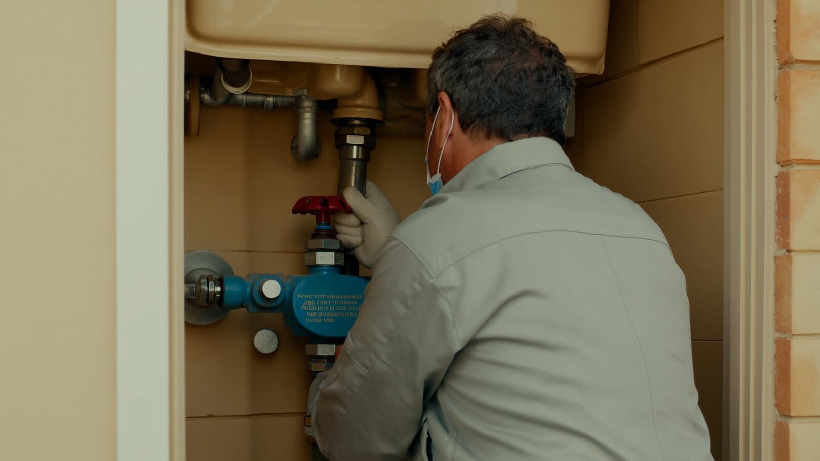 Restoration technician illustrating: Angle stop valves under sinks and toilets: why the little shutoff fails when you finally need it
