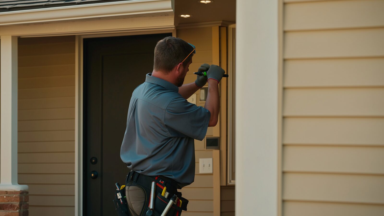 Restoration technician performing fire damage restoration work at a property in Chandler, Arizona