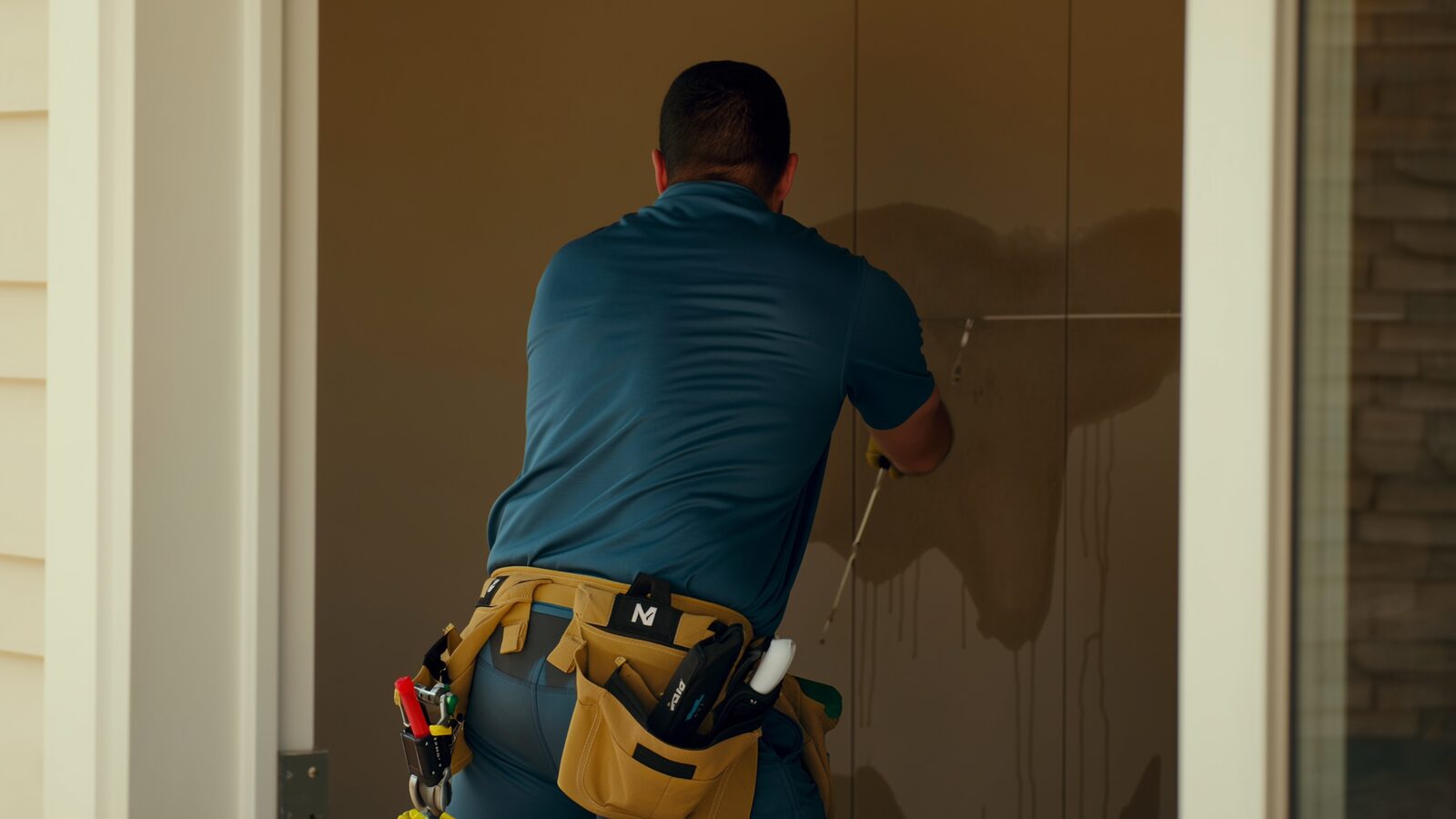 Restoration technician performing water damage restoration work at a property in Chandler, Arizona