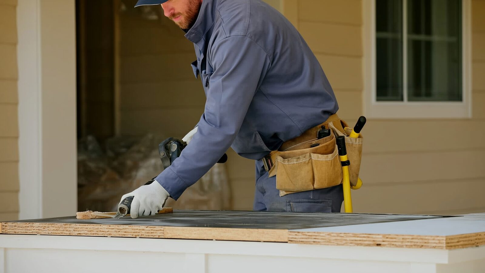 Restoration technician illustrating: Countertop replacement after water or fire damage