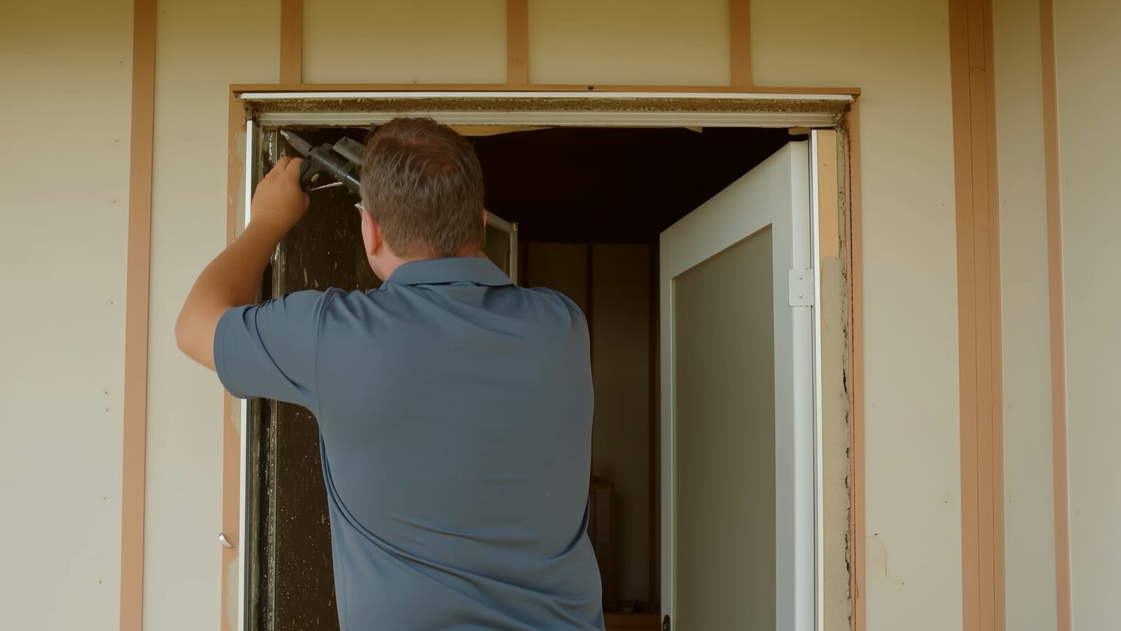 Restoration technician illustrating: Door and frame water damage, and when a frame has to be replaced