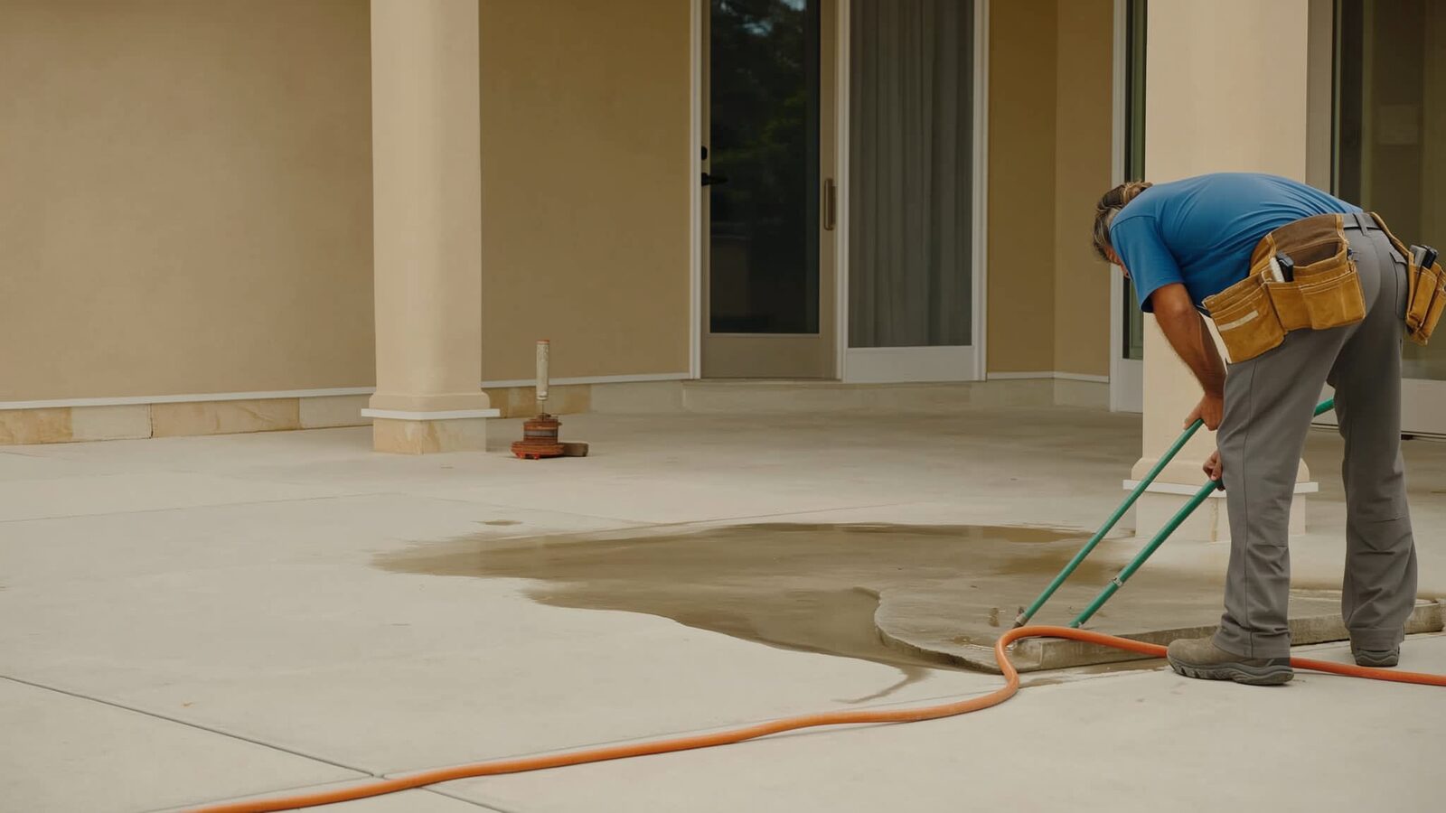 Restoration technician illustrating: Drying a concrete slab: why it holds water longer than anything else in the house