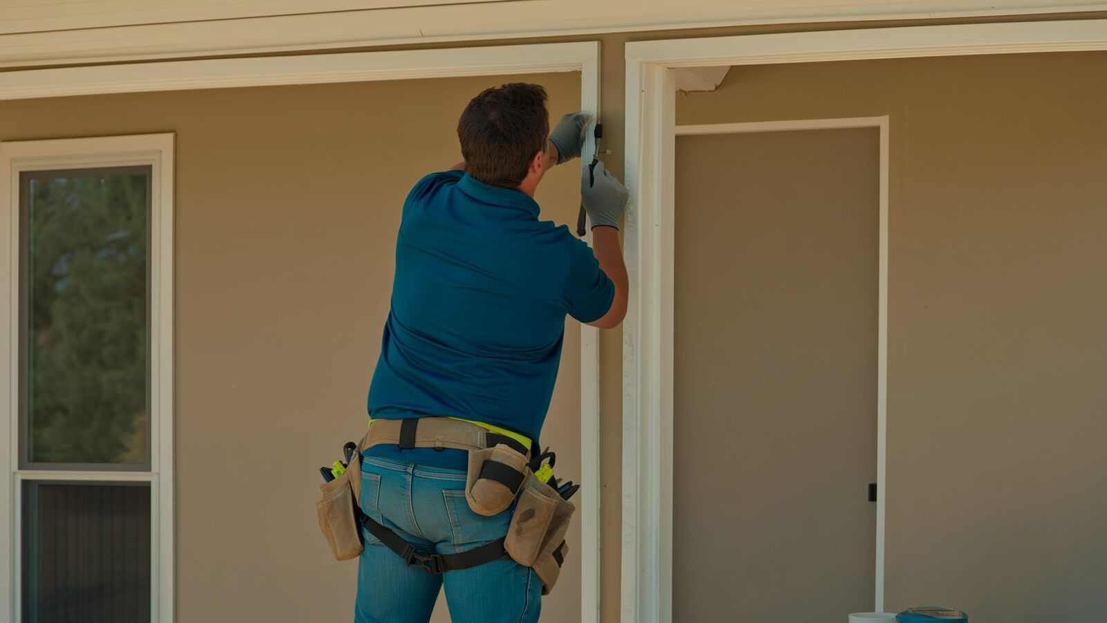 Restoration technician performing reconstruction & rebuild work at a property in El Mirage, Arizona