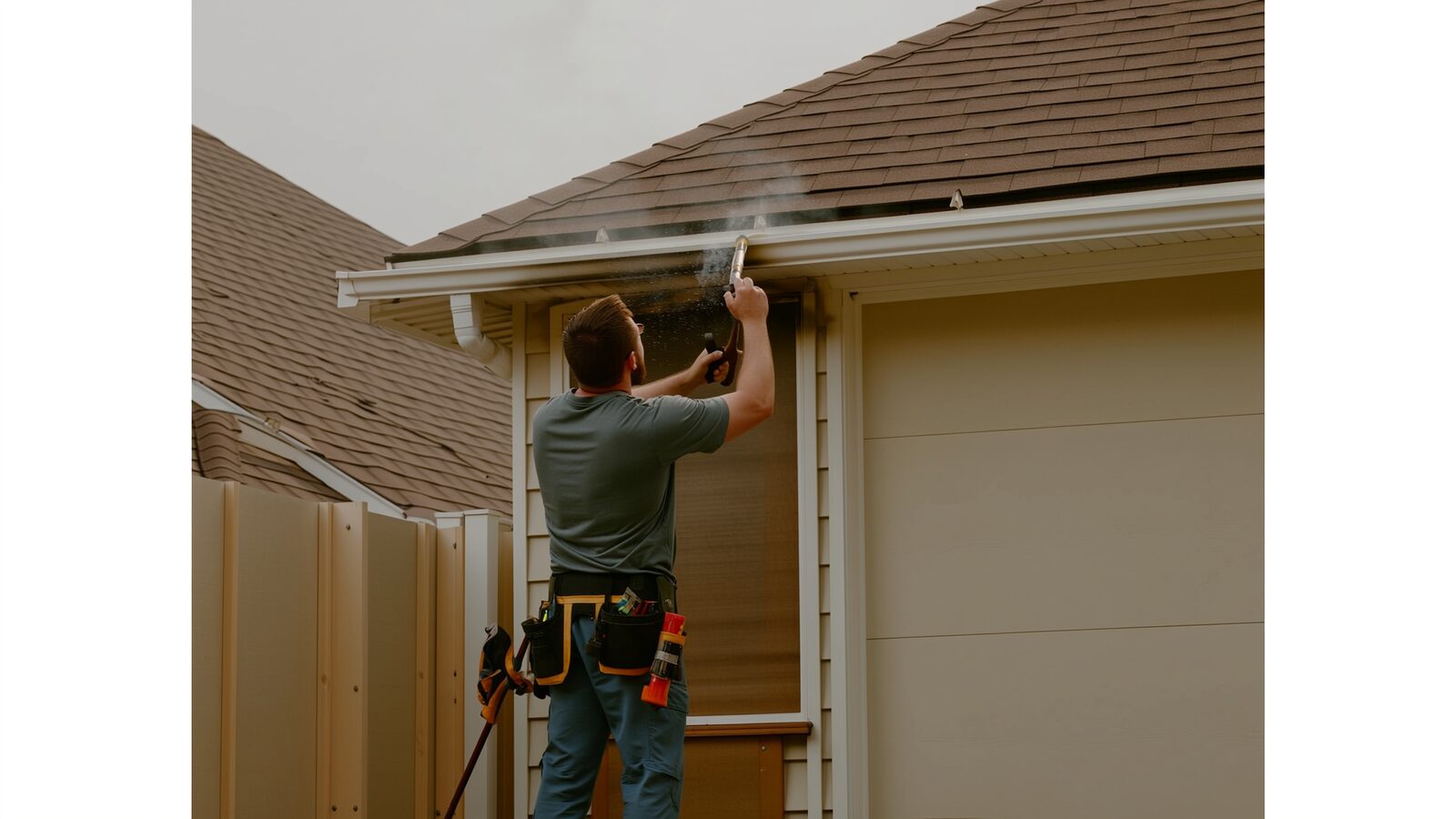 Restoration technician illustrating: Fireworks and ember ignition around homes: roofs, yards, and gutters