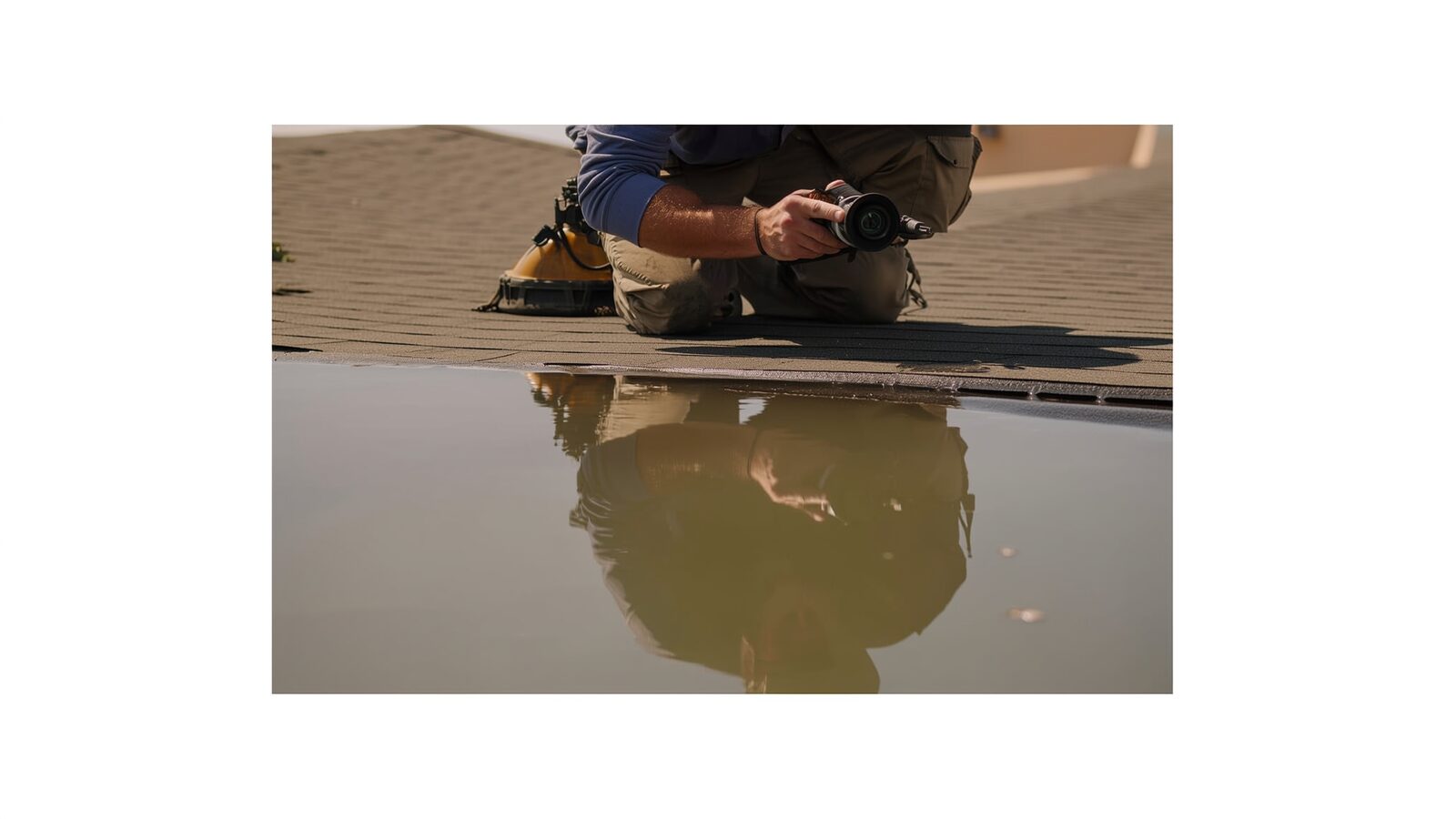 Restoration technician illustrating: Ponding on flat and low-slope roofs in Arizona and where the water goes