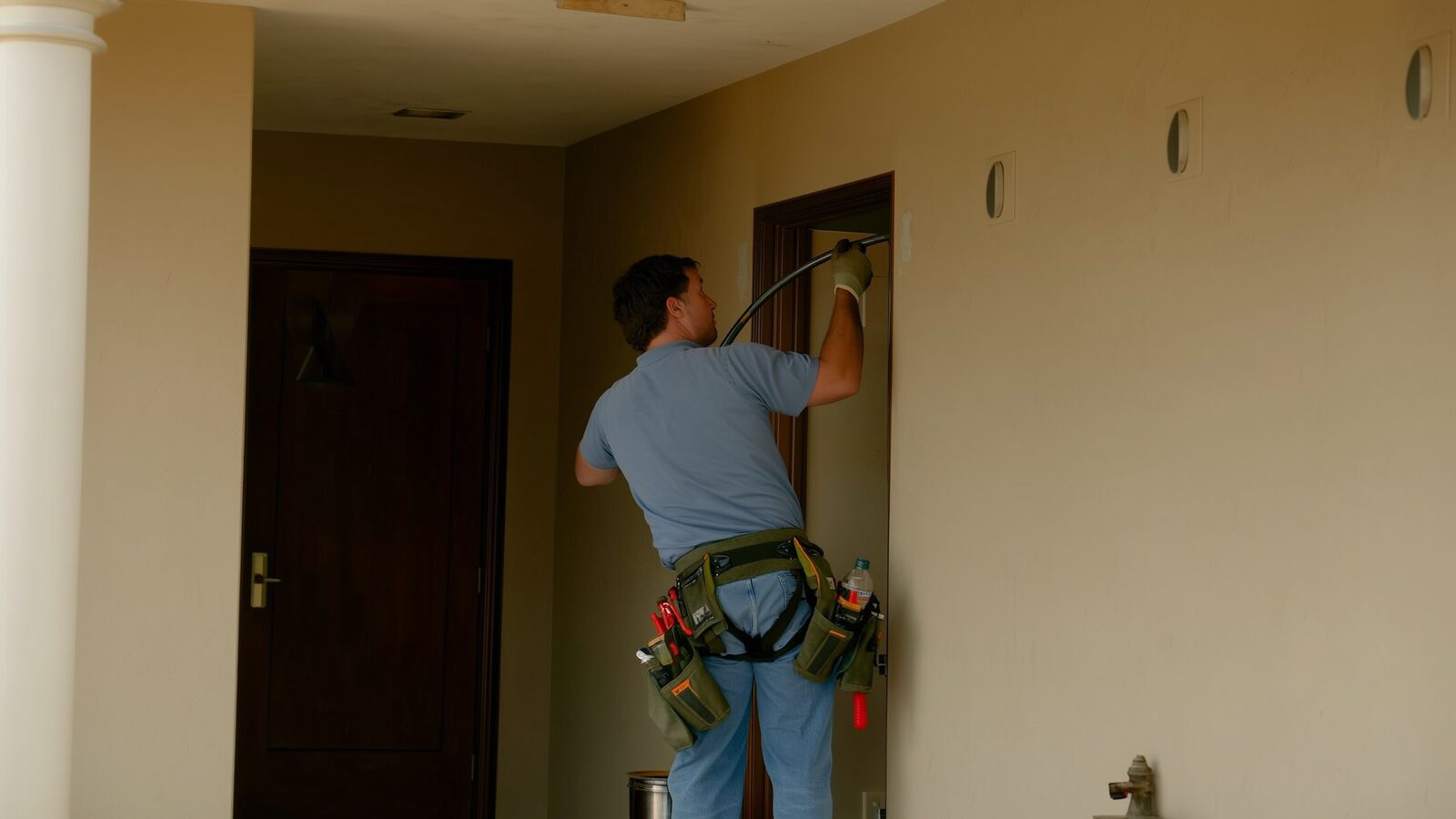 Restoration technician performing fire damage restoration work at a property in Gilbert, Arizona