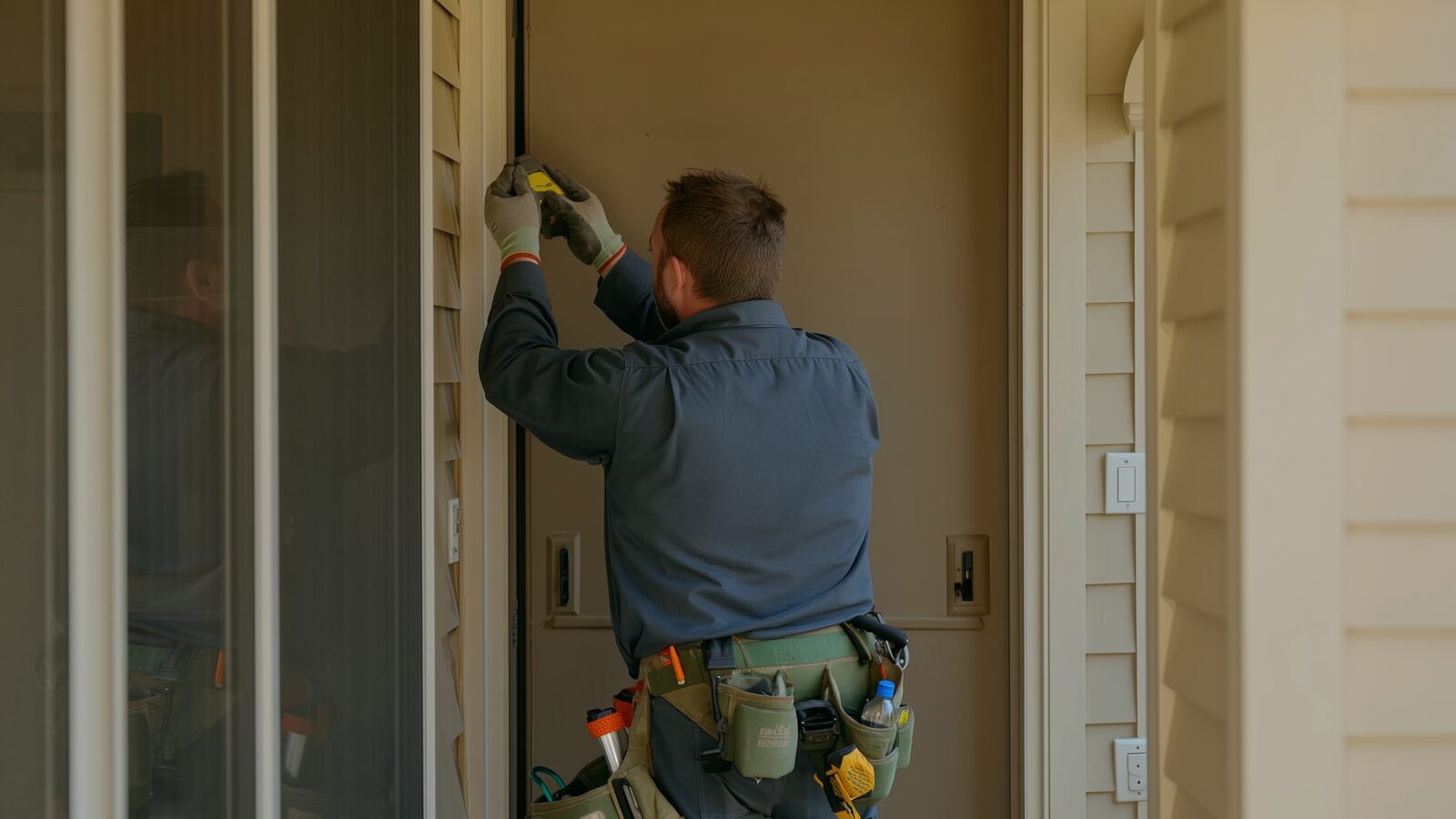Restoration technician performing reconstruction & rebuild work at a property in Gilbert, Arizona