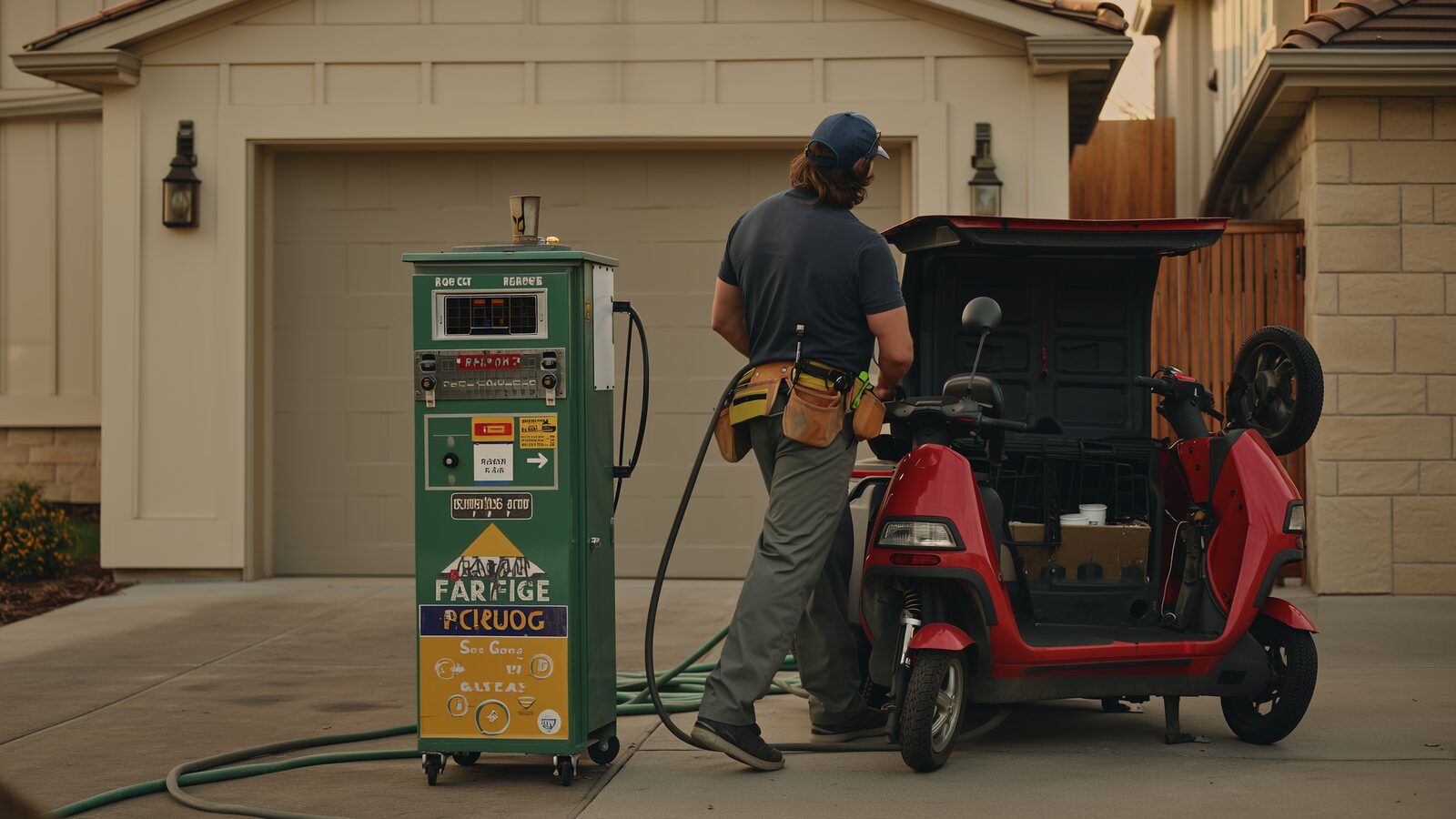 Restoration technician illustrating: Golf cart and scooter battery charging: a growing garage fire source