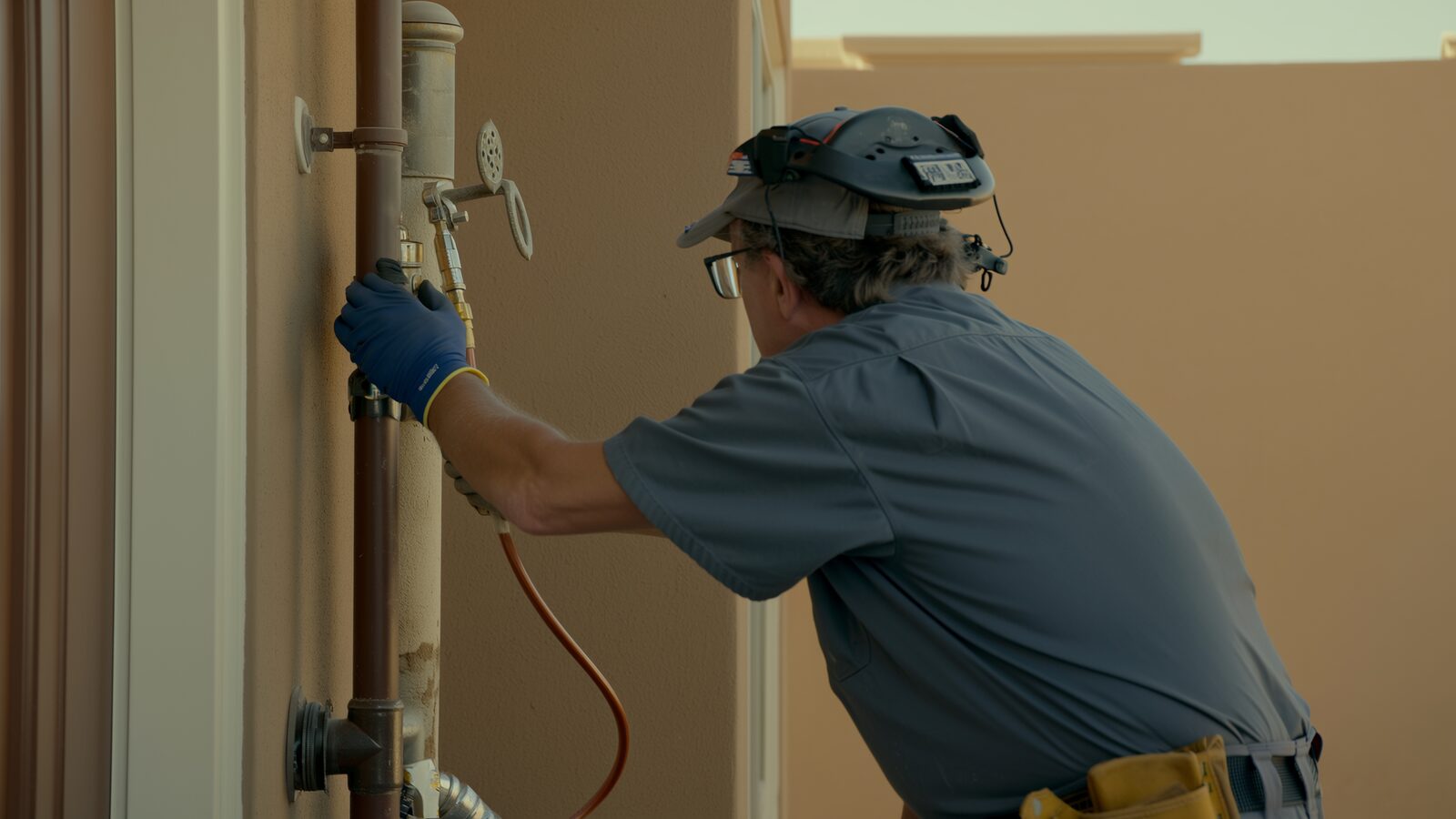 Restoration technician illustrating: Freeze risk for hose bibs and outdoor plumbing in the high desert