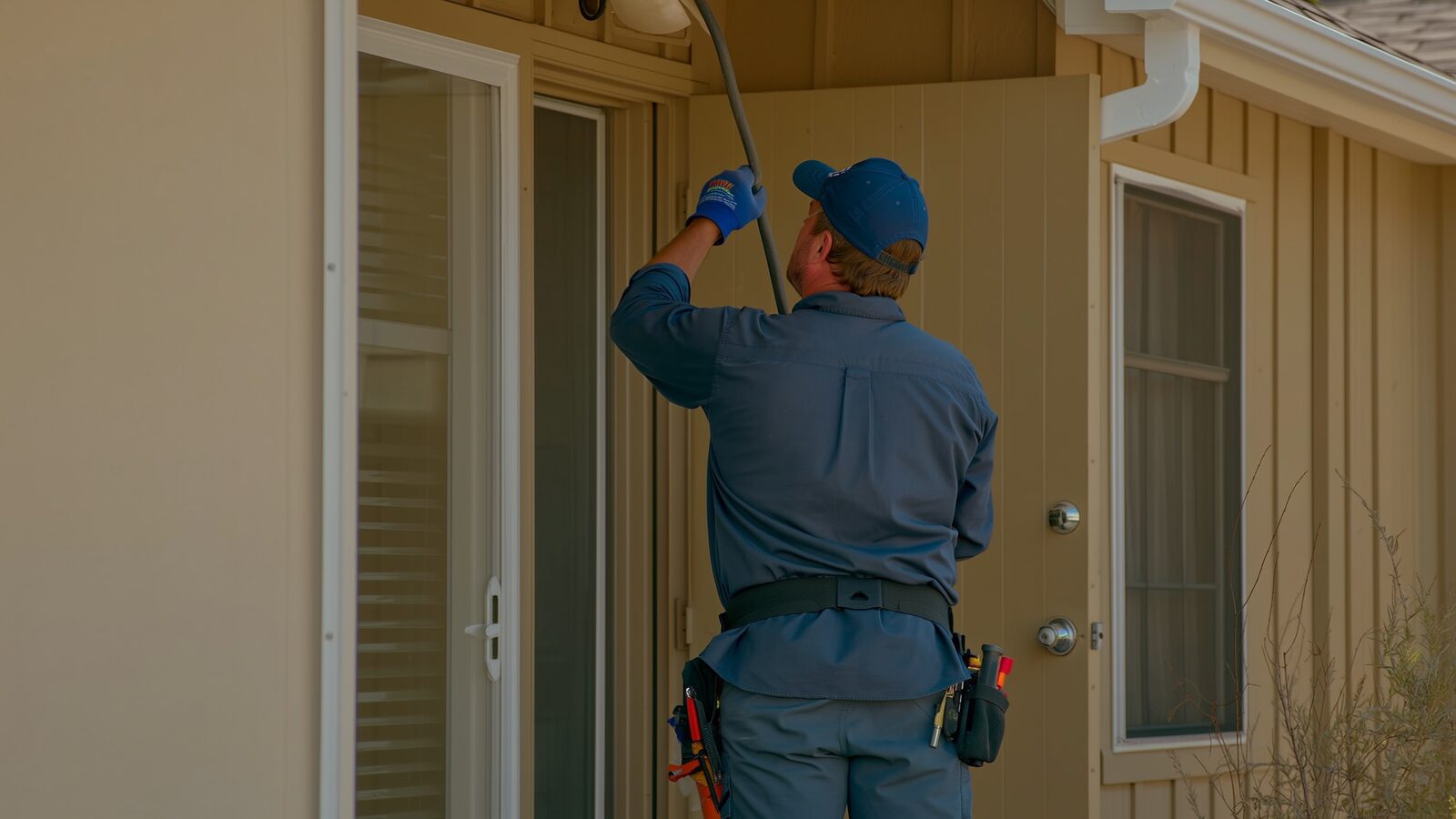 Restoration technician performing fire damage restoration work at a property in Litchfield Park, Arizona