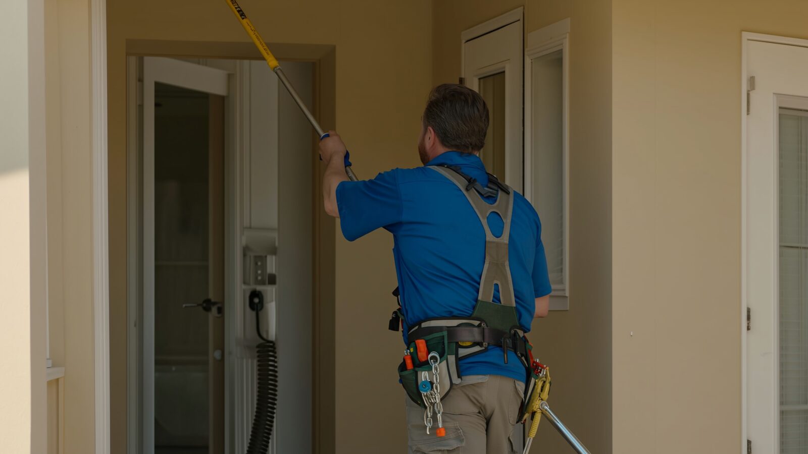 Restoration technician performing water damage restoration work at a property in Litchfield Park, Arizona