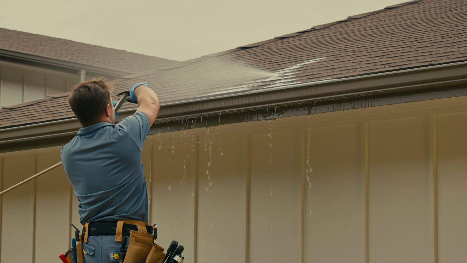 Restoration technician illustrating: Patio misting systems and water intrusion at the roofline