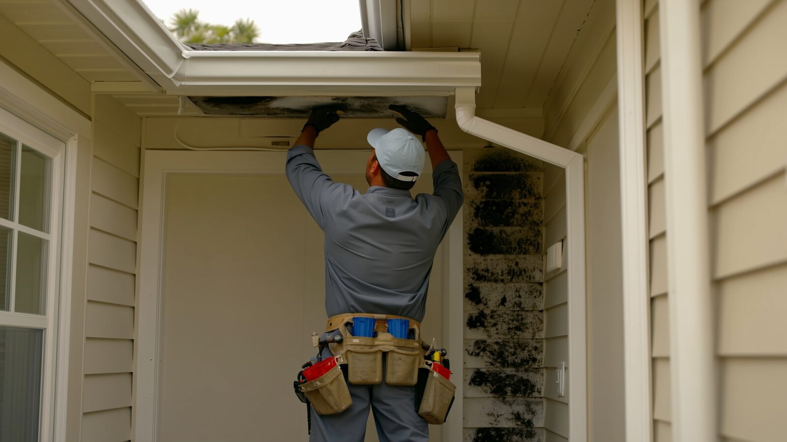 Restoration technician illustrating: How an HVAC system spreads a mold problem through a house
