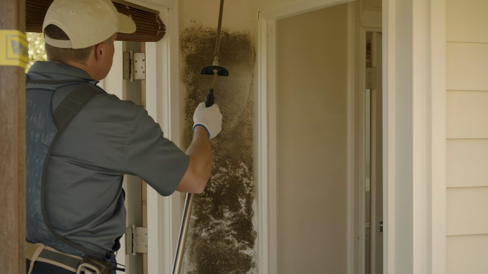 Restoration technician illustrating: The practical difference between mold and mildew in a home