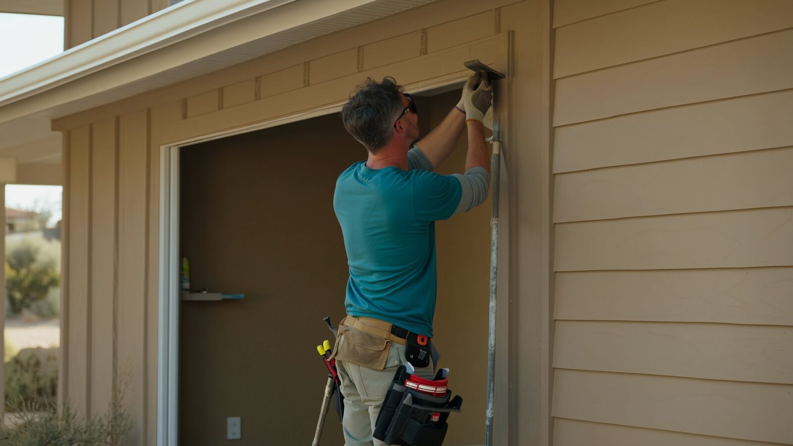 Restoration technician performing reconstruction & rebuild work at a property in Paradise Valley, Arizona