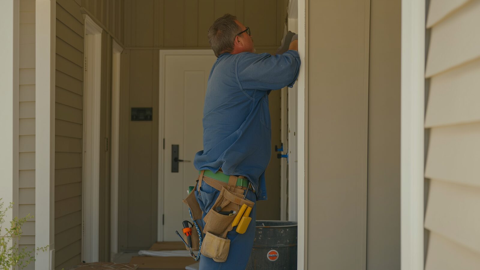 Restoration technician performing reconstruction & rebuild work at a property in Queen Creek, Arizona