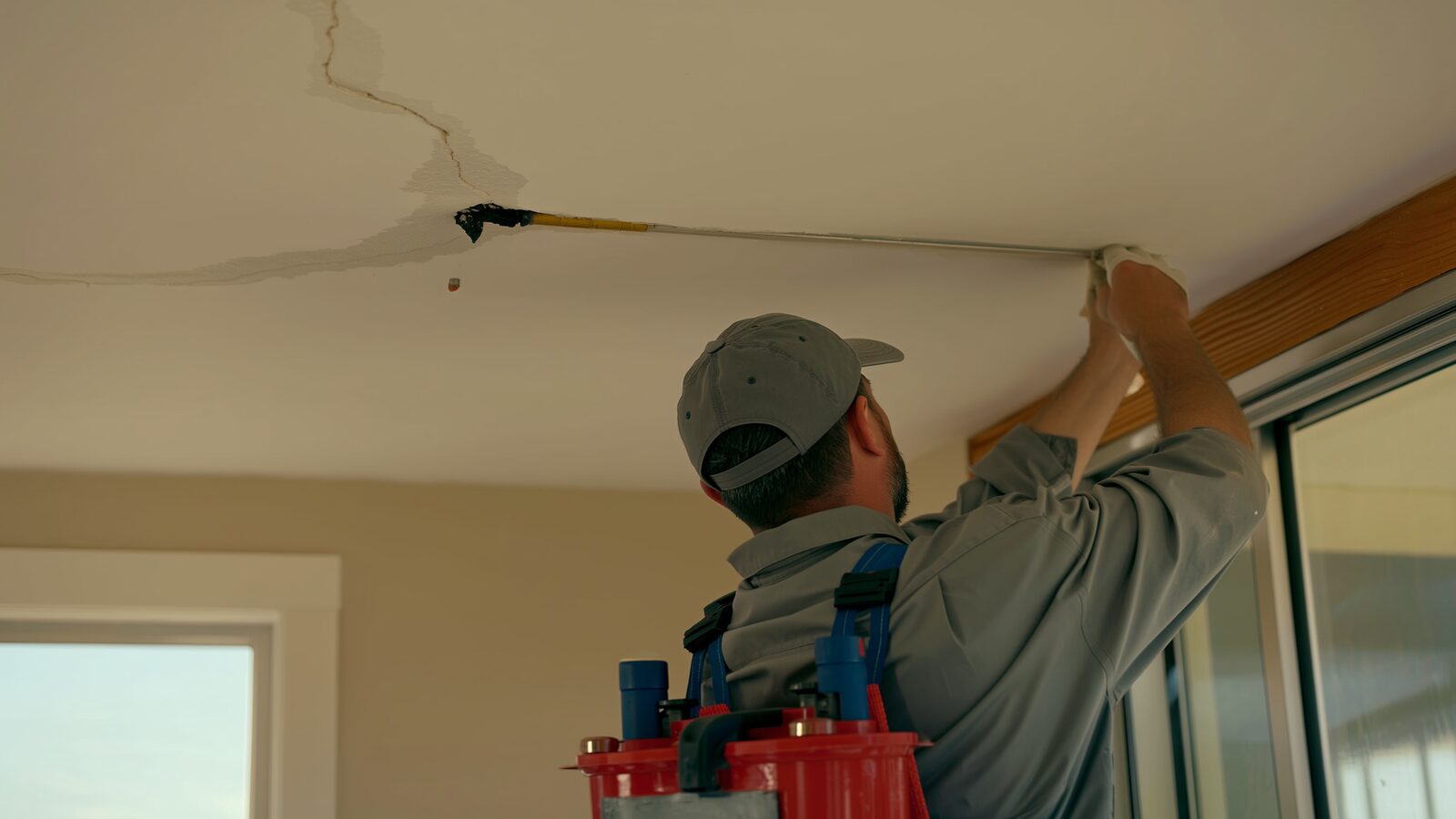 Restoration technician illustrating: How to tell a roof leak from a plumbing leak when water shows up on a ceiling