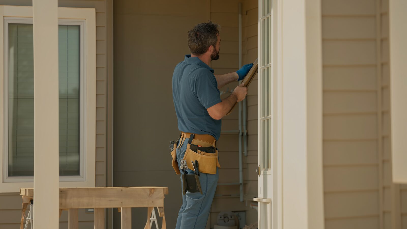 Restoration technician performing reconstruction & rebuild work at a property in San Tan Valley, Arizona