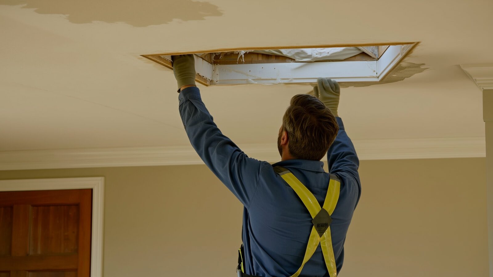 Restoration technician illustrating: Skylight leaks: how to tell the flashing failed before the ceiling stains spread