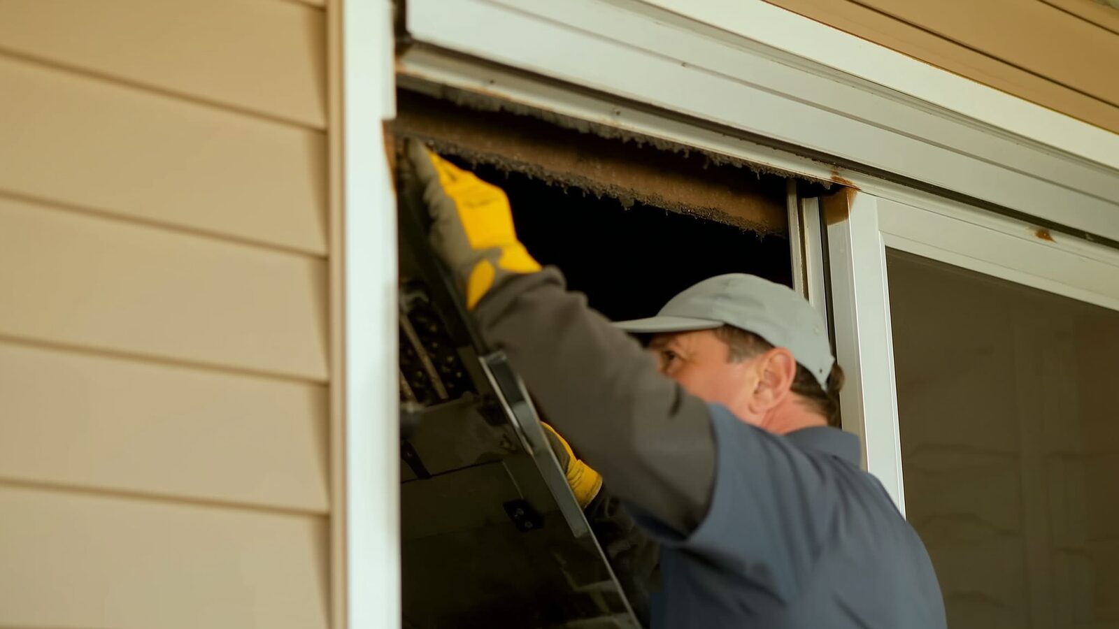 Restoration technician illustrating: Water coming in at sliding door tracks during storms