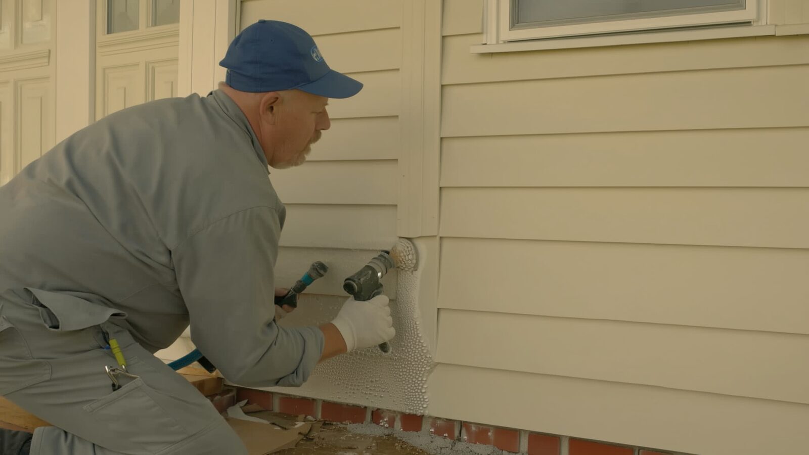 Restoration technician illustrating: Moisture wicking at the stem wall: why paint bubbles at the base of exterior walls
