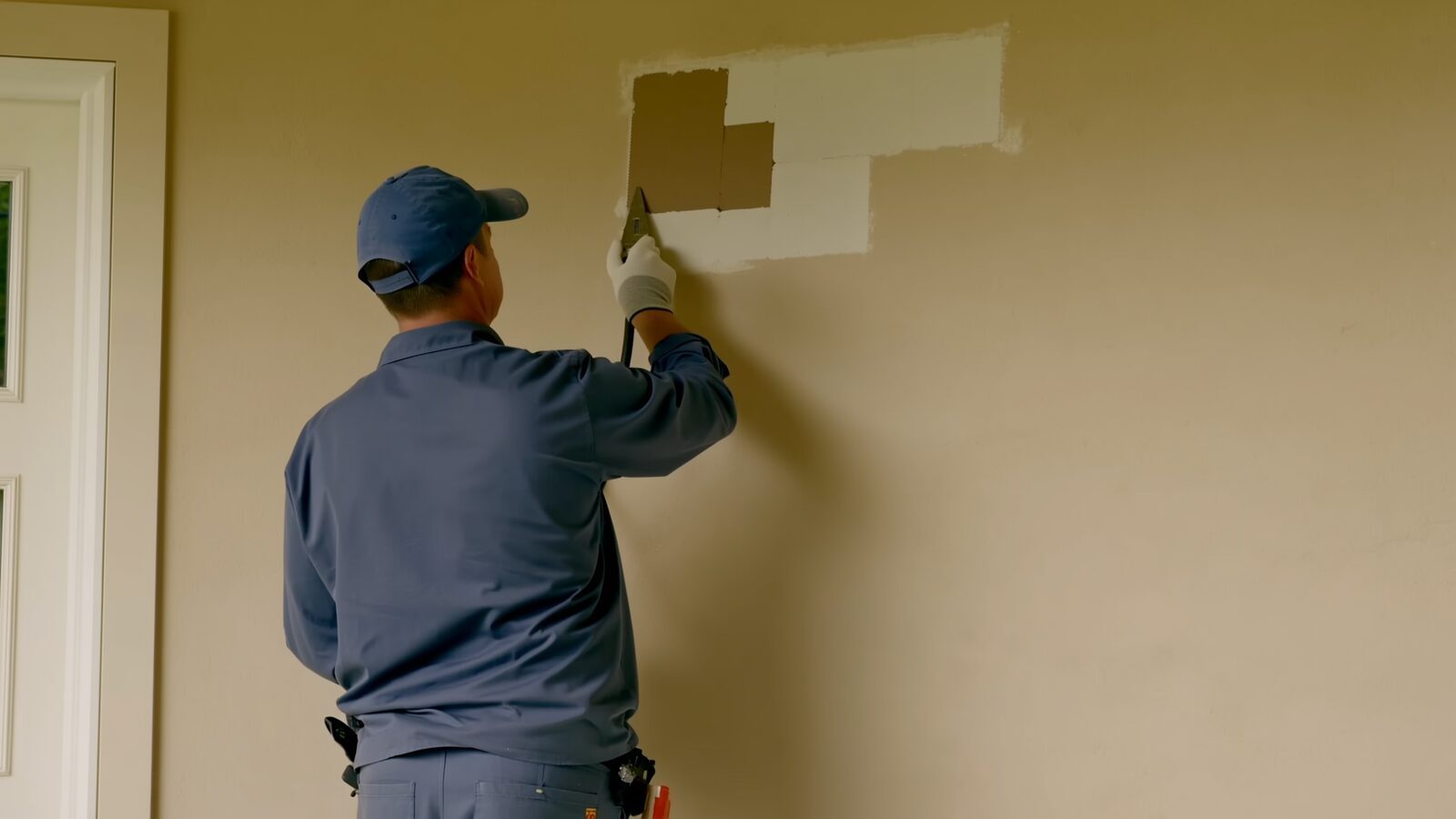 Restoration technician illustrating: Stucco patch matching: texture, color coat, and why patches show