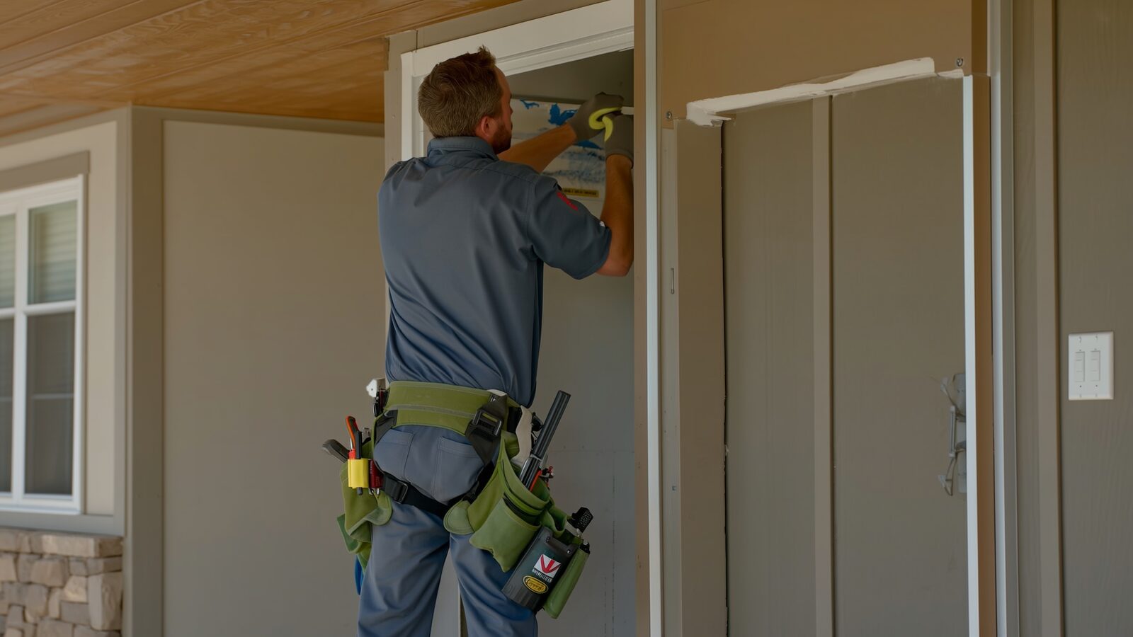 Restoration technician performing reconstruction & rebuild work at a property in Tempe, Arizona