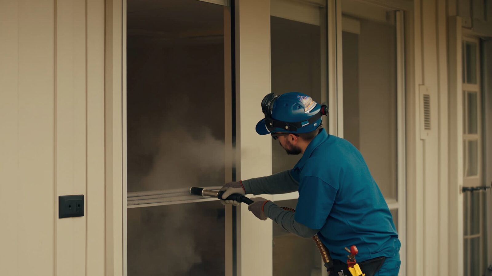 Restoration technician illustrating: What thermal fogging does in smoke odor removal