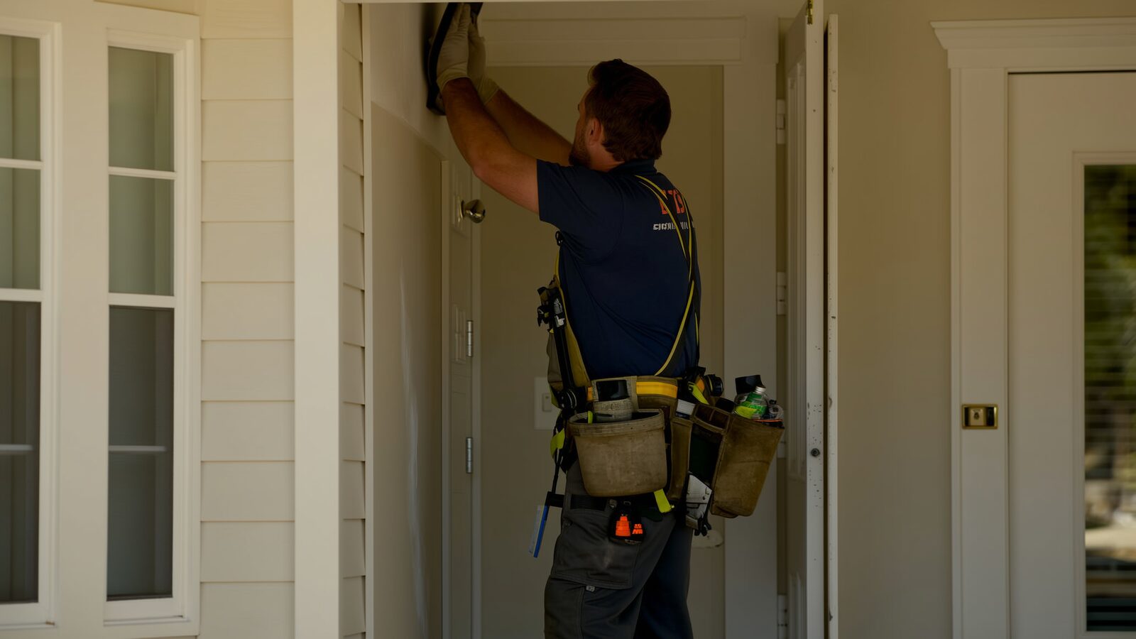 Restoration technician performing water damage restoration work at a property in Tolleson, Arizona