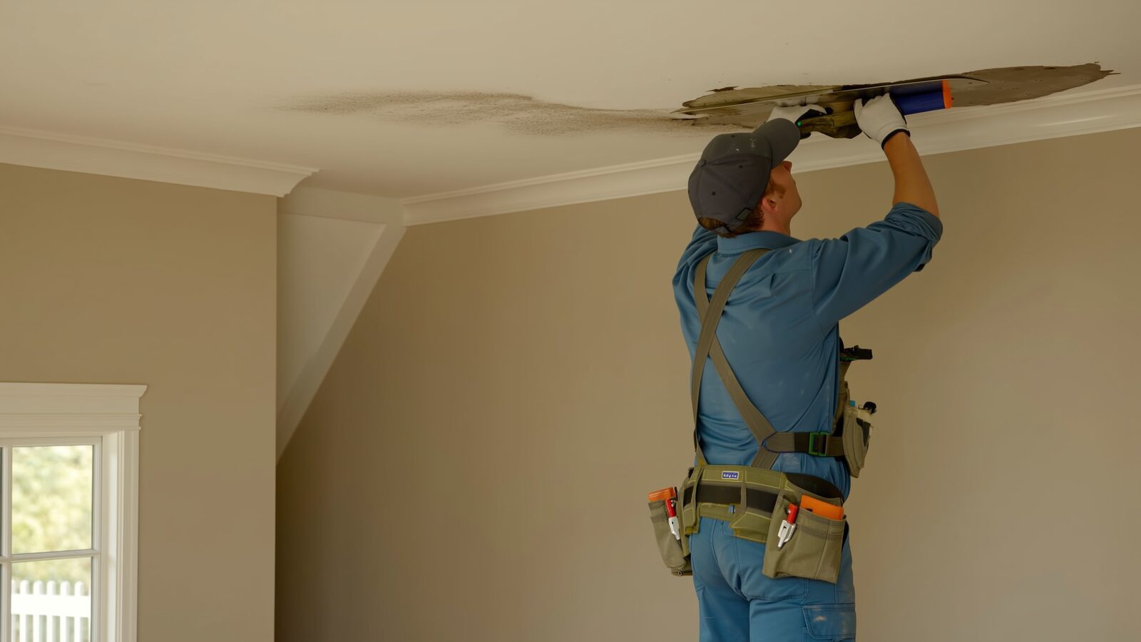 Restoration technician illustrating: Tracing attic water stains back to the real entry point