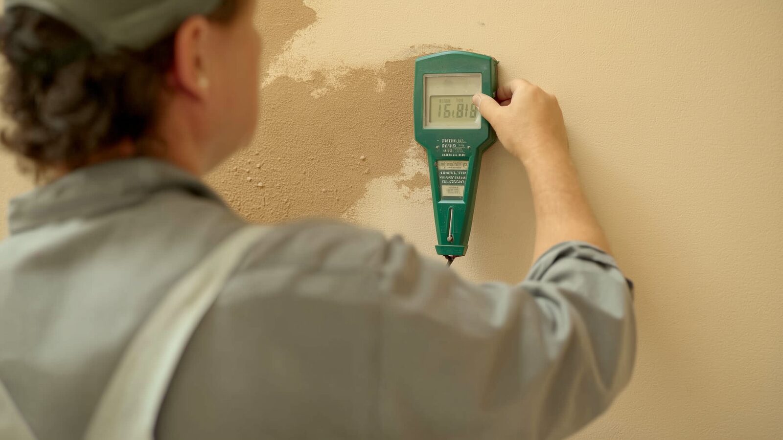 Restoration technician illustrating: What a moisture meter reads, and why two readings on the same wall can differ